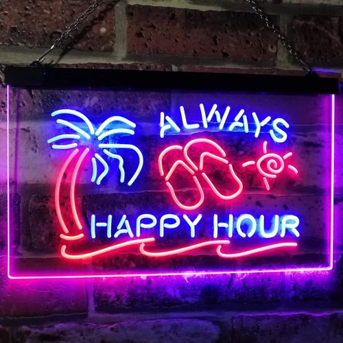 Always Happy Hour Dual LED Neon Light Sign